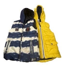 Toddler Hooded Puffer Vest Lot 2 Yellow Navy Cream Little Me